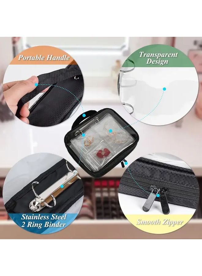 Black Jewelry Organizer Travel Case with Clear Zipper Pouch and Bags for Storage - Image 4